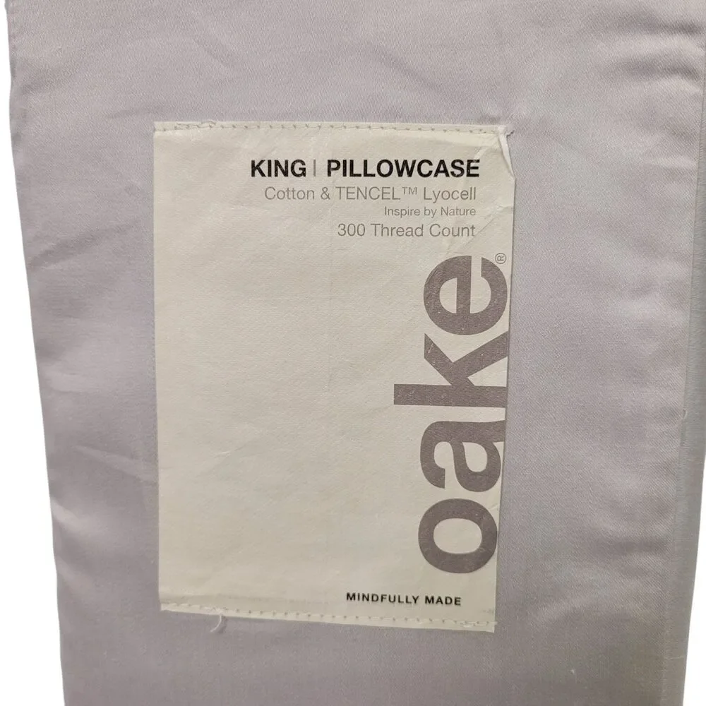 Oake Cotton & Tencel Lyocell 300 Thread Count 2-Piece KING Pillowcase Light Grey